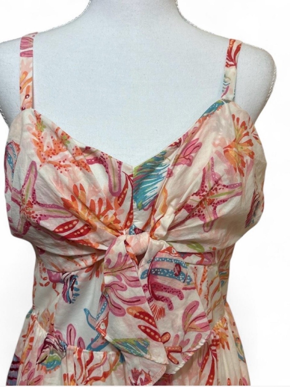 Taylor Coral and Cream Floral Tie-Front Maxi Dress cottagecore coastal - Picture 2 of 8